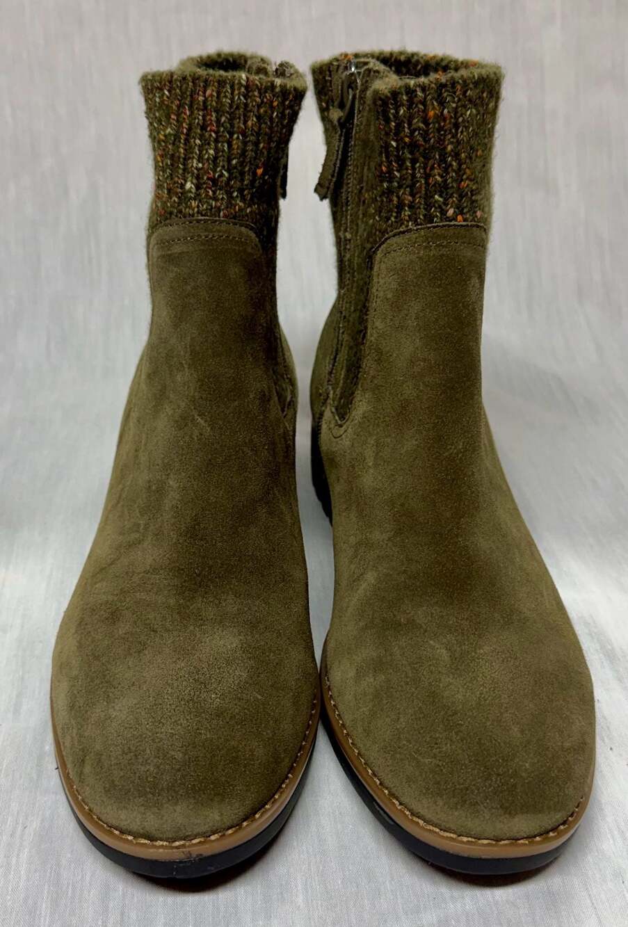 Violet & Red Karen Olive Green Suede Knit Collar Ankle Boots - Picture 2 of 7